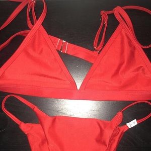 Red thong bikini set